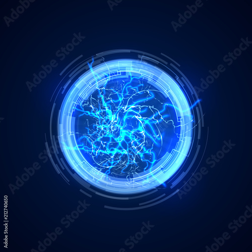 Portal. Abstract concept background with electric lightning. Future communication vector illustration