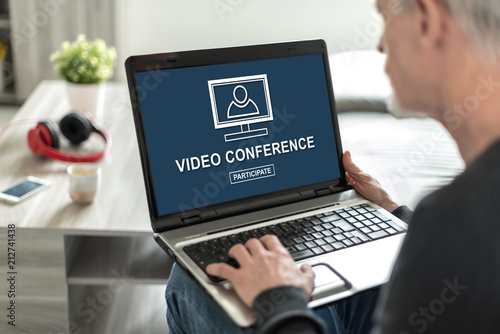 Video conference concept on a laptop screen photo