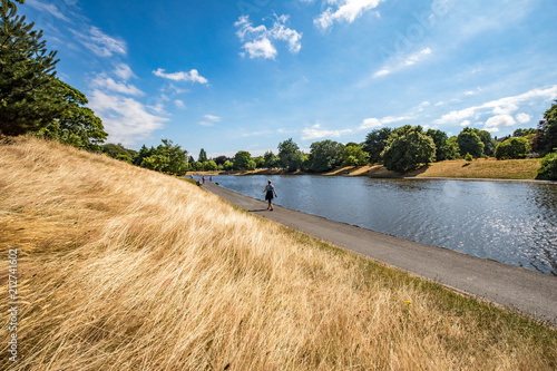 Sefton Park lake during UK summer heatwave