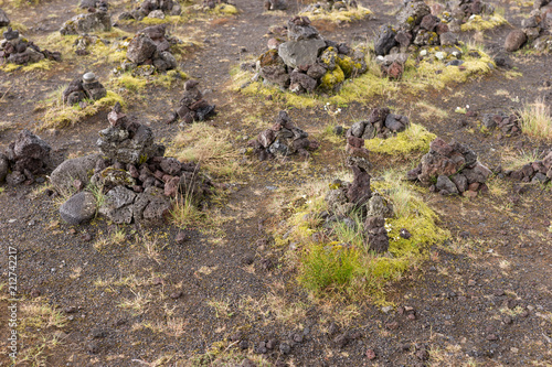 Volcanic lava stones. Natural background of icelandic landscape