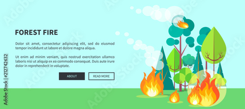 Forest Fire Web Poster with Inscription. Vector