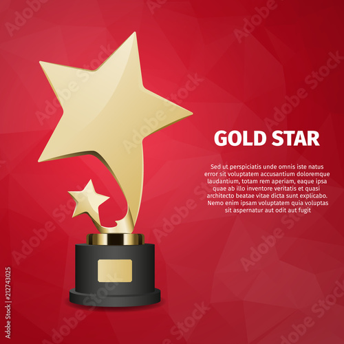 Gold Star Vector Web Banner with Gold Statuette
