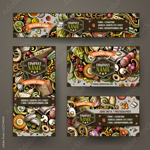 Corporate Identity set design with doodles hand drawn Russian food theme