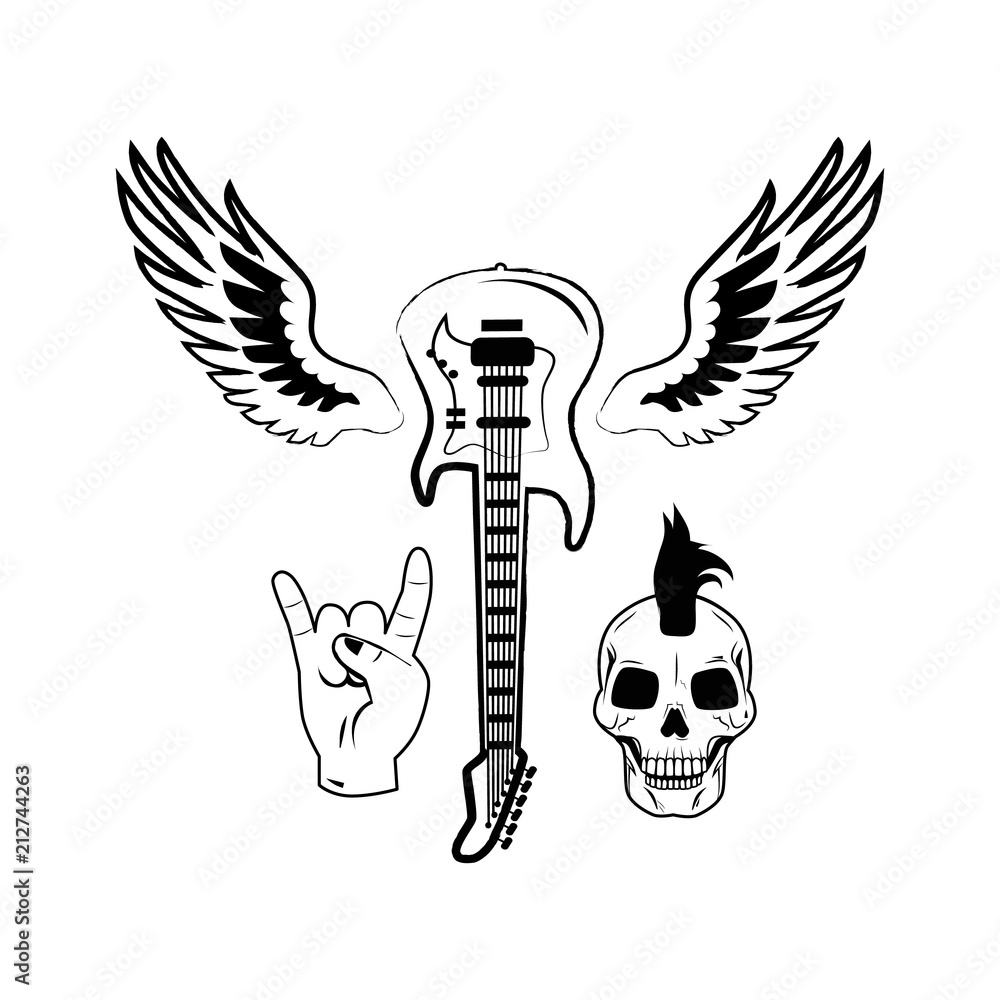 Fototapeta premium Electric Guitar and Skull Vector Illustration