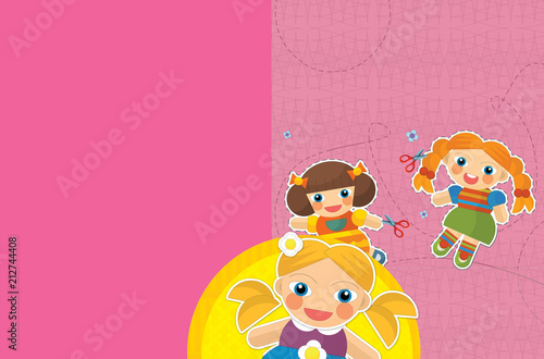 cartoon scene with childrena and different elements - title page - illustration for children