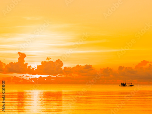 Beautiful tropical beach and sea ocean landscape with cloud and sky at sunrise or sunset time