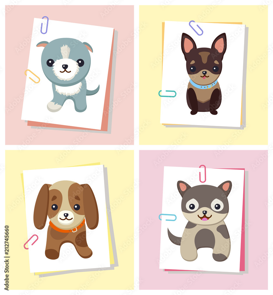 Puppies and Dogs Poster Set Vector Illustration Puppies and Dogs Poster Set Vector Illustration