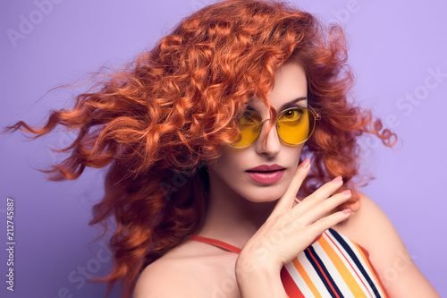 Fashion Portrait Sensua Redhead Woman on Purple © evgenij918