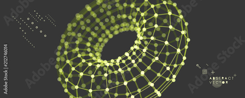 Torus. Object with lines and dots. Molecular grid. Technology style with particle. Vector illustration. Futuristic connection structure for chemistry and science.