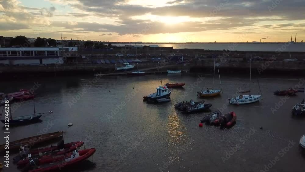 aerial view of Dun Laoghaire harbour with boats and yachts during sunset, Dublin aerial view of Dun Laoghaire harbour with boats and yachts during sunset, Dublin
