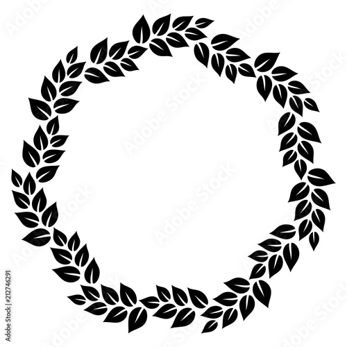 Black and white elegant leaves floral wreath round frame  vector