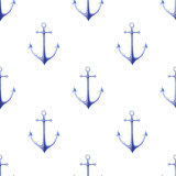 Nautical watercolor seamless pattern with sea anchors