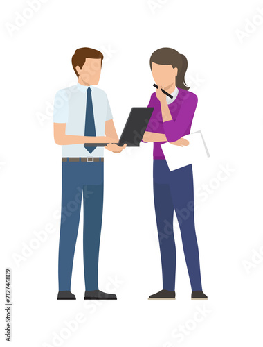 Man Woman Discussing Startup Project Issues Vector