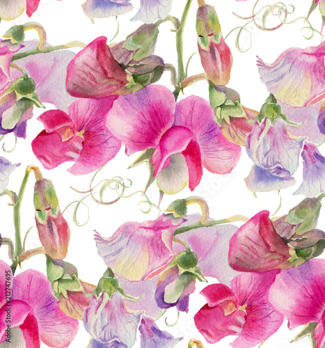 Pink watercolor wildflowers