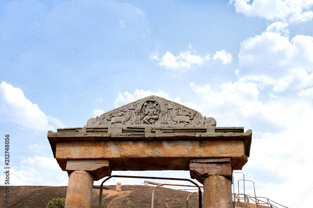Gateway and rock cut steps leading to the Gomateshwara temple, Vindhyagiri Hill, Shravanbelgola, Karnataka