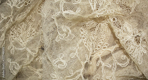 Fotografie Vintage Edwardian and Victorian White Vintage Lace on Black Background