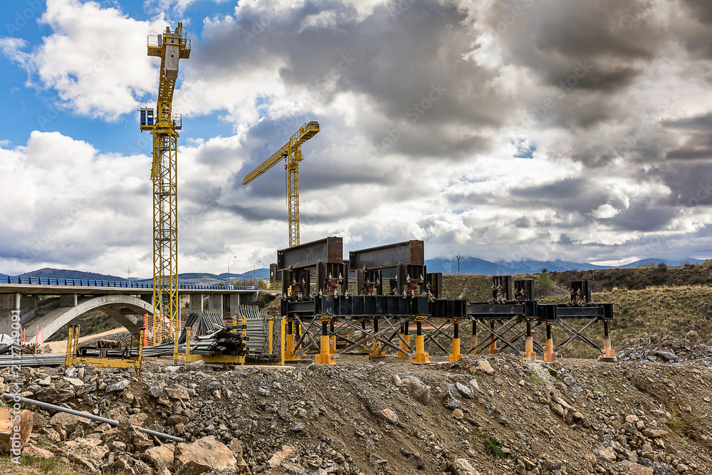 Construction of a bridge in the expansion works of the ring road of Segovia in Spain