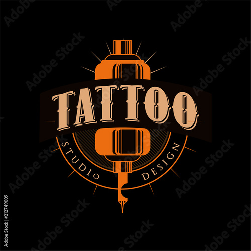 Tattoo studio design, retro styled emblem with tattoo machine