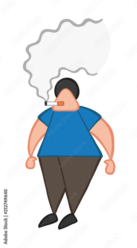 Vector cartoon man standing and smoking cigarette Vector cartoon man standing and smoking cigarette