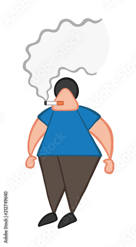 Vector cartoon man standing and smoking cigarette