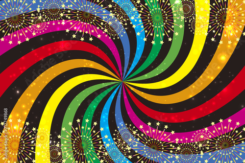 和風背景素材壁紙,渦巻き,打ち上げ花火,スターマイン,夏祭り,花火大会,伝統行事,虹色,集中線,風物詩,夜景