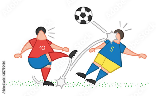 Vector cartoon soccer player man kicking ball and hitting other player's face
