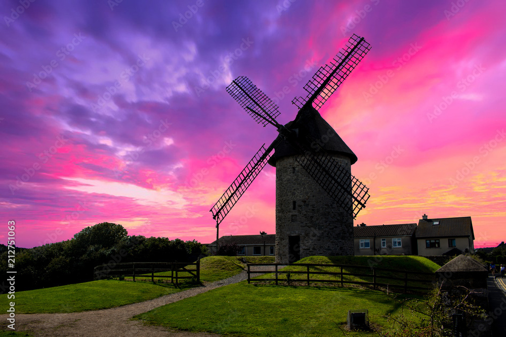 Windmill in Sunset, Ireland