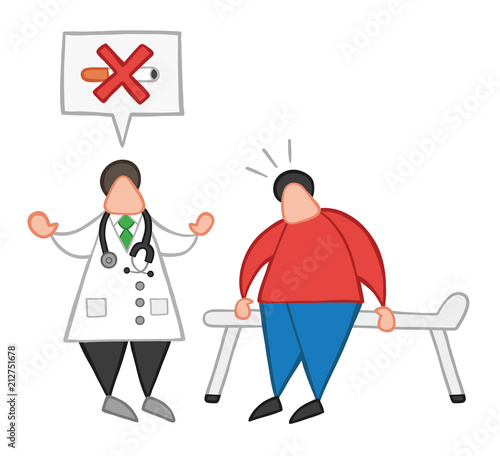 Vector cartoon doctor man with his patient and saying no smoking with speech bubble