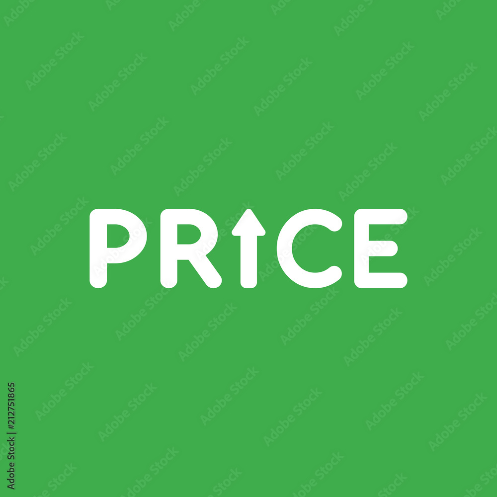 Vector icon concept of price word with arrow moving up on green background Vector icon concept of price word with arrow moving up on green background