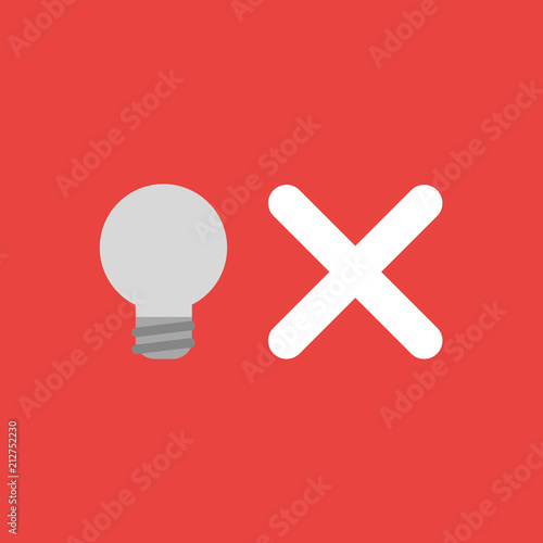 Vector icon concept of grey light bulb with x mark on red background