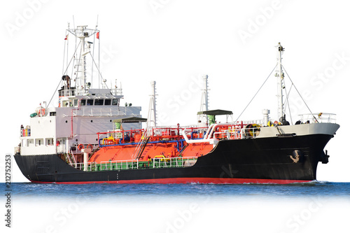 Ship with oil tanker , floating Storage Unit import export petroleum gas to yard port on white background.