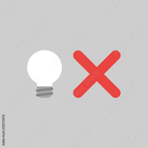 Vector icon concept of light bulbwith x mark on grey background