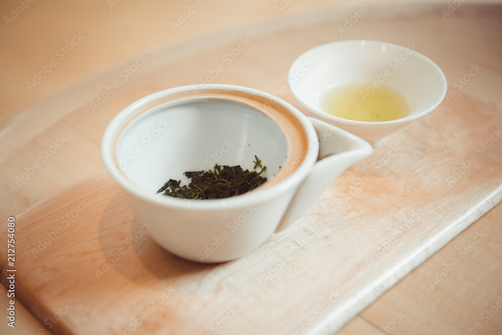 Japanese Sencha Tea Leaves. Top view with copy space Japanese Sencha Tea Leaves. Top view with copy space