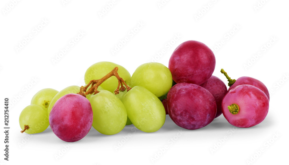 Ripe red and green grapes isolated on white Ripe red and green grapes isolated on white