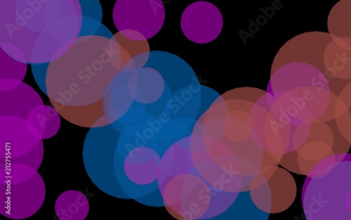 Multicolored translucent circles on a dark background. Red tones. 3D illustration