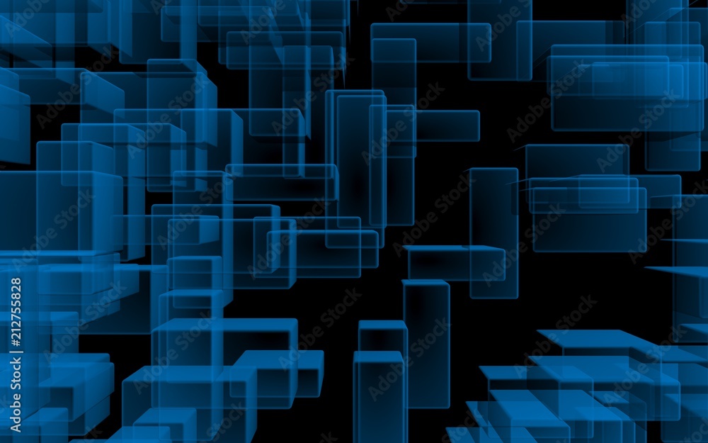 Blue and dark abstract digital and technology background. The pattern with repeating rectangles. 3D illustration Blue and dark abstract digital and technology background. The pattern with repeating rectangles. 3D illustration