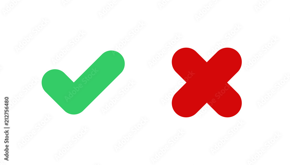 Tick and red checkmark vector icons for checkbox symbols. Good and bad sign Tick and red checkmark vector icons for checkbox symbols. Good and bad sign