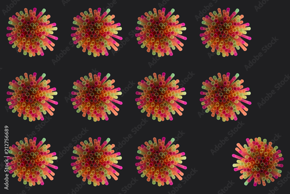 Creative view of drinking straws for party on black background in neon colors. Template. Creative view of drinking straws for party on black background in neon colors. Template.