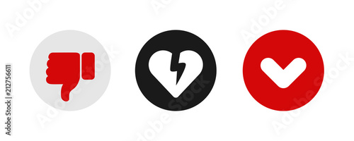 Thumb down symbol, finger down icon vector illustration. Broken heart. Down vote