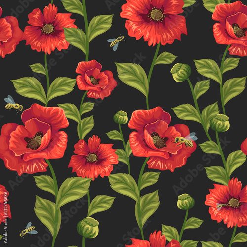Fototapeta Naklejka Na Ścianę i Meble -  seamless pattern with poppies