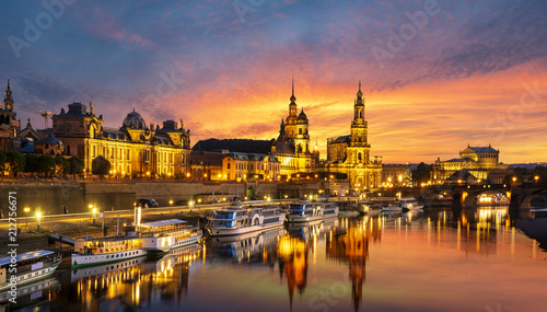 Dresden city skyline -evening panorama of the city ,Dresden, Saxony, Germany