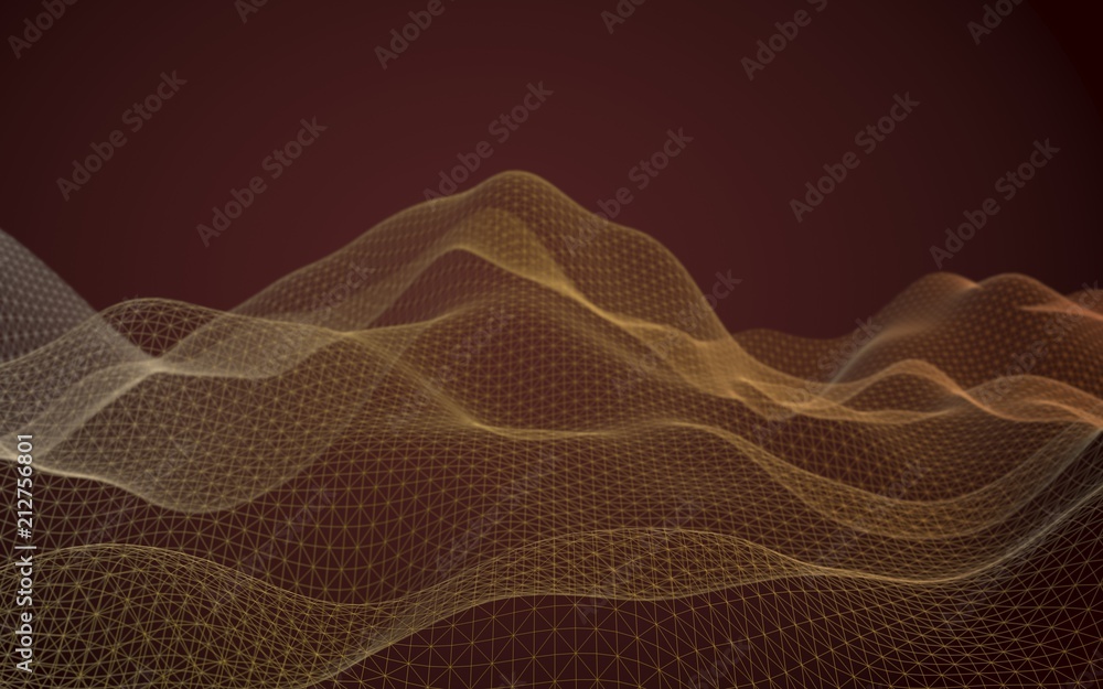 Abstract landscape on a brown background. Cyberspace grid. Hi-tech network. 3d technology illustration. 3D illustration