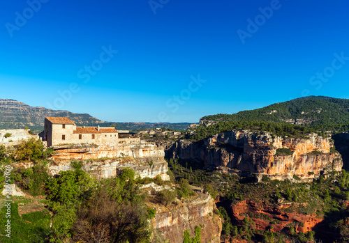 View of the village Siurana de Prades, Tarragona, Spain. Copy space for text.