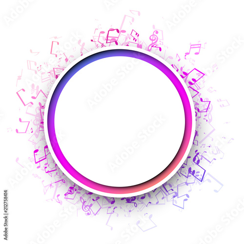 Round musical background with colorful notes.