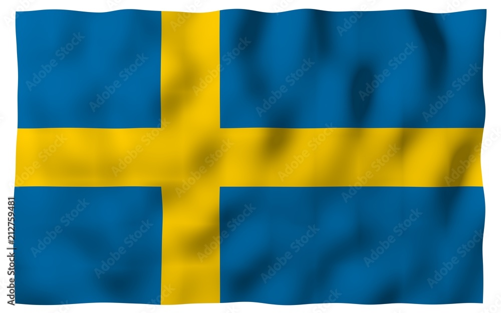 The flag of Sweden. Official state symbol of the Kingdom of Sweden. A blue field with a yellow Scandinavian cross that extends to the edges of the flag. 3d illustration The flag of Sweden. Official state symbol of the Kingdom of Sweden. A blue field with a yellow Scandinavian cross that extends to the edges of the flag. 3d illustration