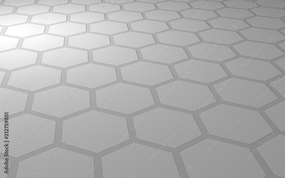 Honeycomb on a gray background. Perspective view on polygon look like honeycomb. Extruded, bump cell. Isometric geometry. 3D illustration Honeycomb on a gray background. Perspective view on polygon look like honeycomb. Extruded, bump cell. Isometric geometry. 3D illustration