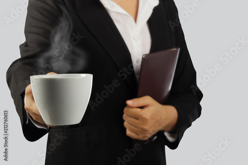 businesswoman enjoying of coffee isolated with clipping path