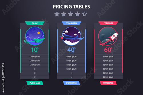 Pricing Table 3 Different Plane Vector Template Dark Concept Design