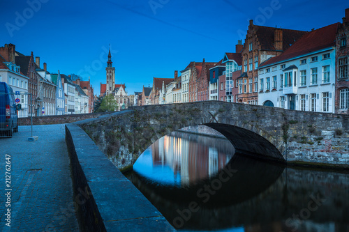 Spiegelrei canal at night, Brugge, Flanders, Belgium photo