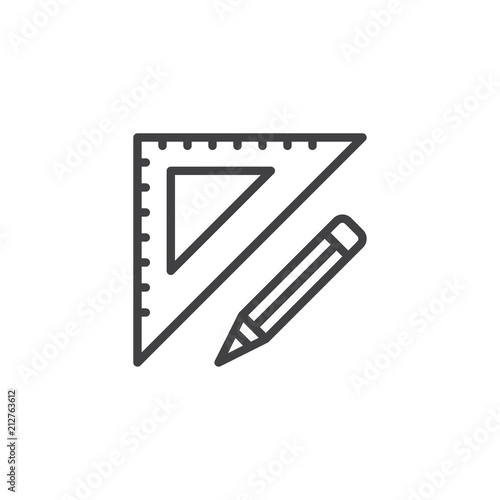 Set square outline icon. linear style sign for mobile concept and web design. Ruler and pencil simple line vector icon. Symbol, logo illustration. Pixel perfect vector graphics